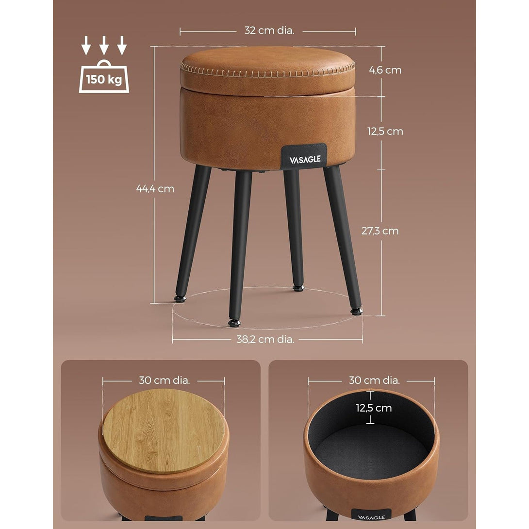 EKHO taburetka, odkladací stolík s úložným priestorom, syntetická koža, karamelovo hnedá | VASAGLE-Vashome.sk