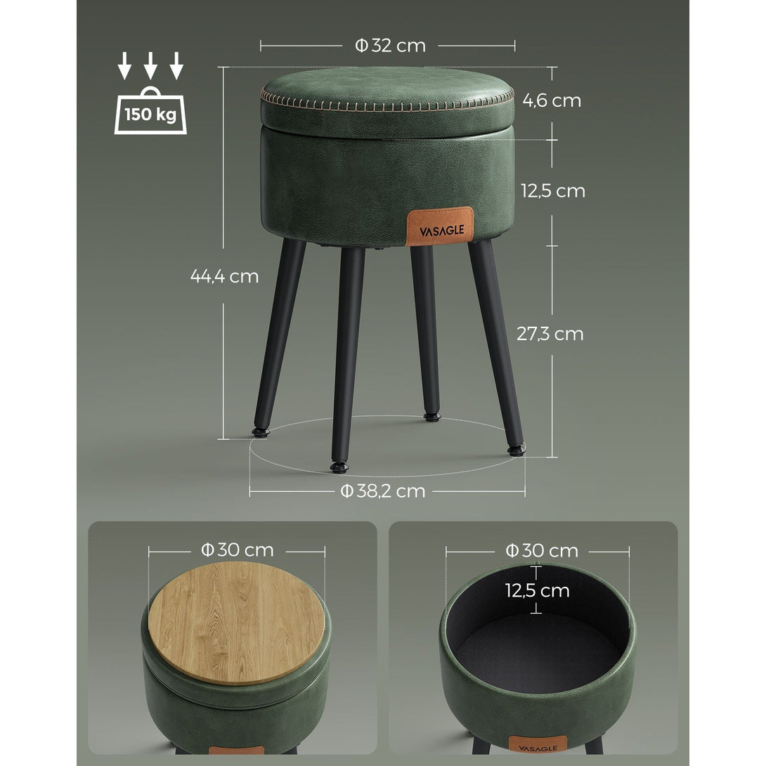 EKHO taburetka, odkladací stolík s úložným priestorom, syntetická koža, zelená | VASAGLE-Vashome.sk