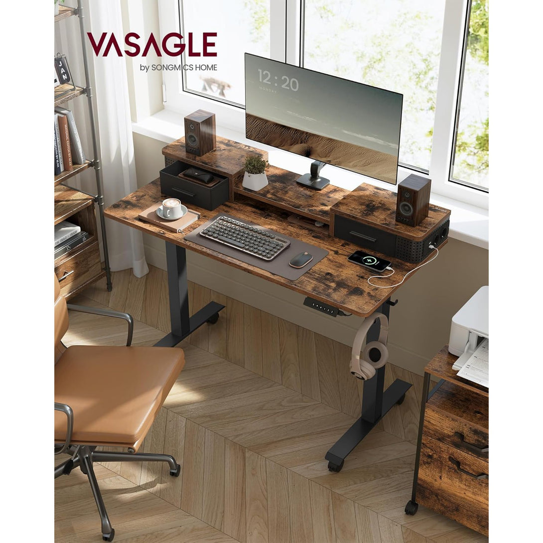 Magasságállítható elektromos íróasztal LED világítással, 60 x 120 x (72-120) cm, vintage barna/fekete-Vashome.sk