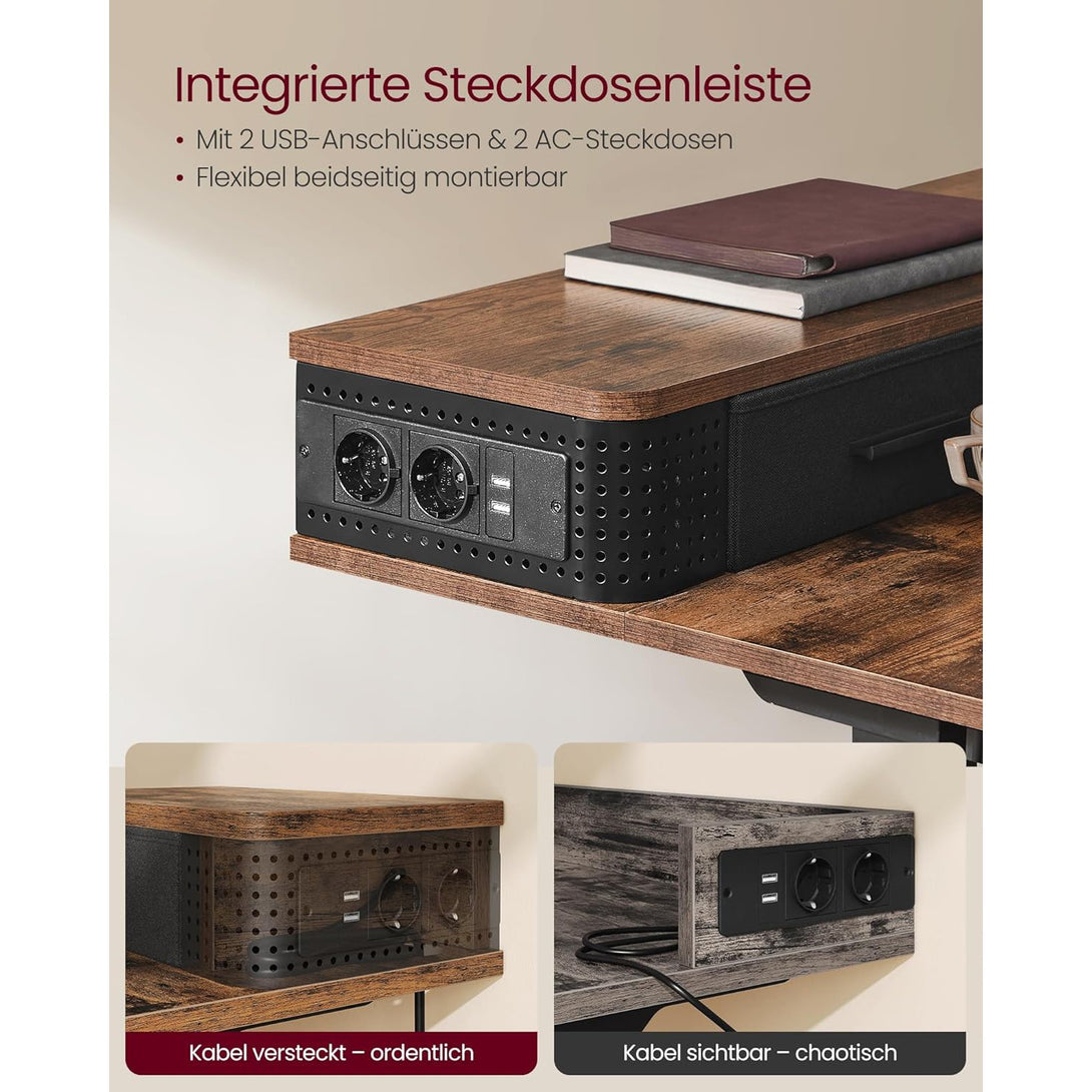 Magasságállítható elektromos íróasztal LED világítással, 60 x 120 x (72-120) cm, vintage barna/fekete-Vashome.sk