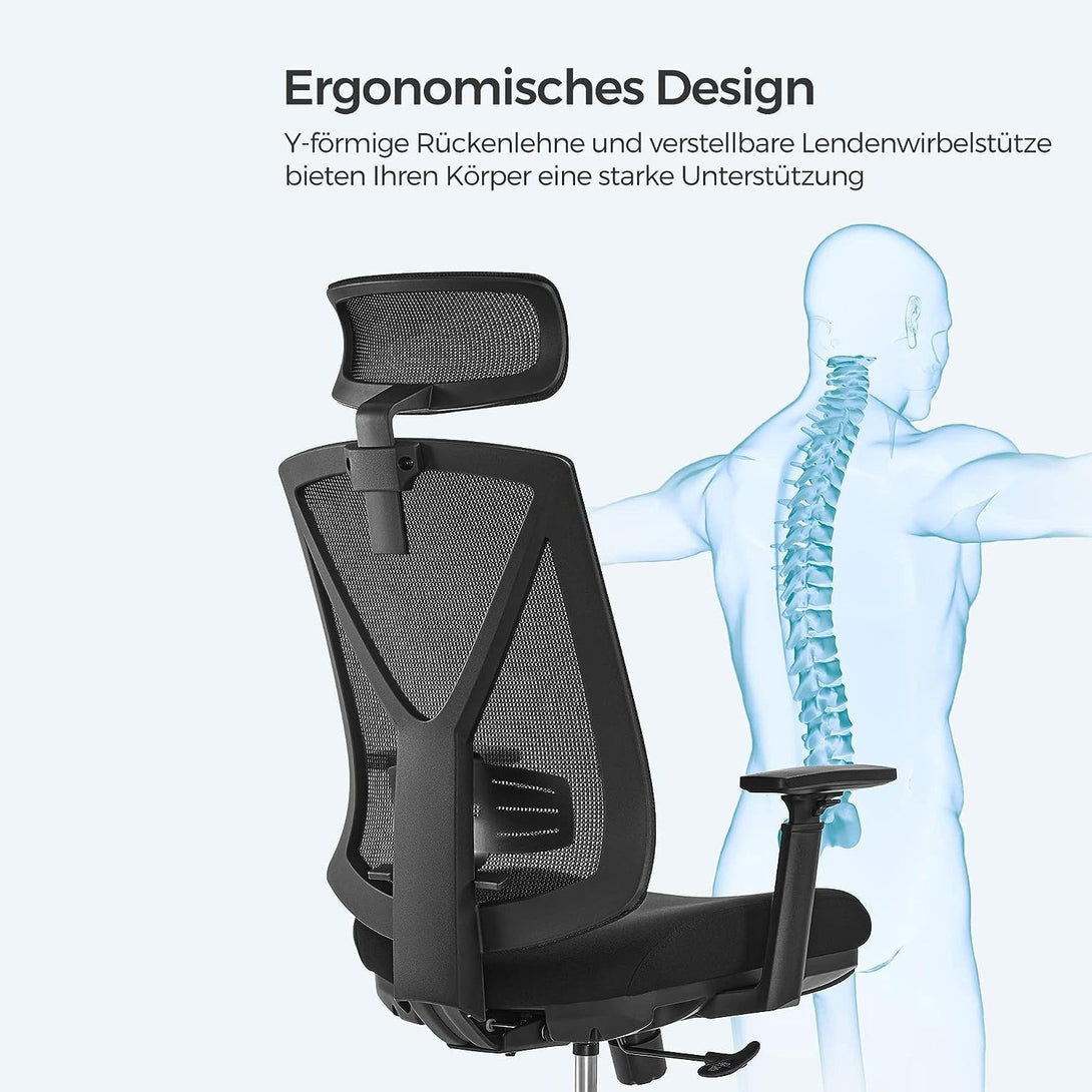 Ergonomická kancelárska stolička s podnožkou, max. nosnosť 150 kg, čierna | SONGMICS-Vashome.sk