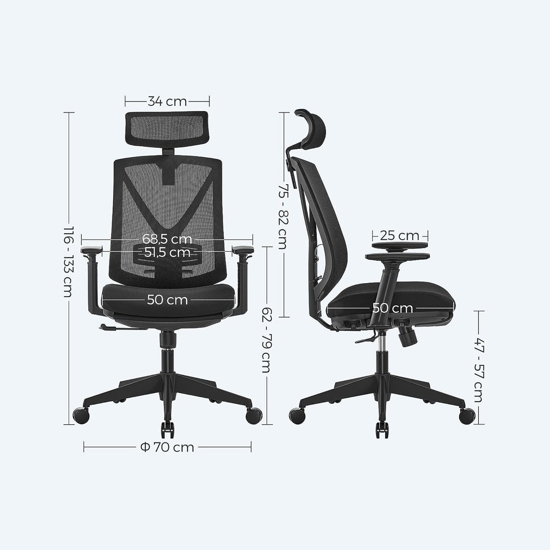 Ergonomická kancelárska stolička s podnožkou, max. nosnosť 150 kg, čierna | SONGMICS-Vashome.sk