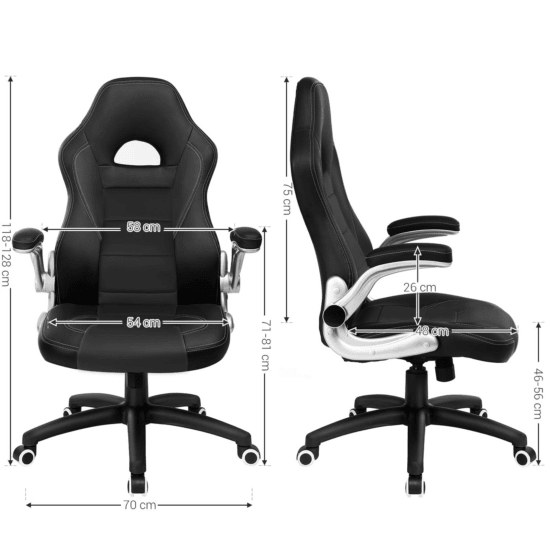 SONGMICS Gamer stolička, ergonomická kancelárska stolička so sklopnými podrúčkami a vysokým operadlom-Vashome.sk