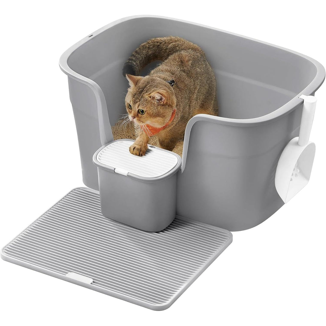 Extra nagy macskaalomdoboz magas oldalfallal, alomfogó ráccsal, szürke színben-Vashome.sk