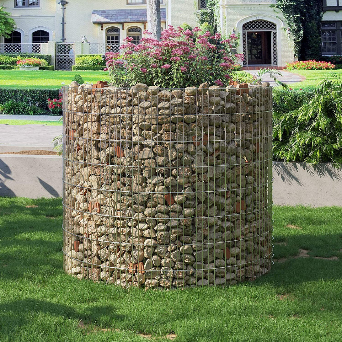 SONGMICS Gabion, okrúhly kovový kamenný kôš 90 x 80 cm-Vashome.sk