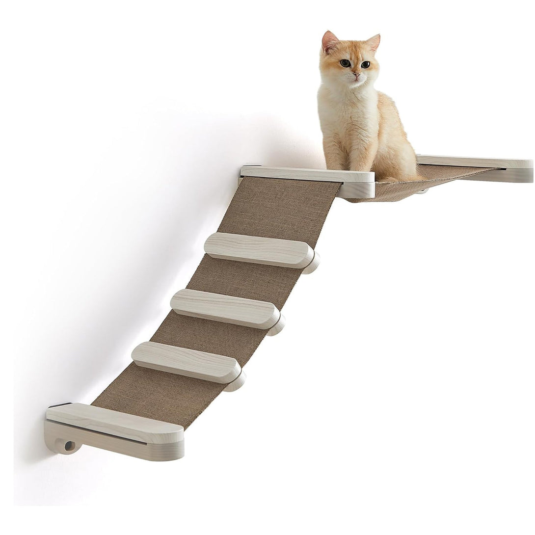 Hojdacia sieť pre mačky Feandrea Clickat, nástenná posteľ s rebríkom, hnedá farba-Vashome.sk