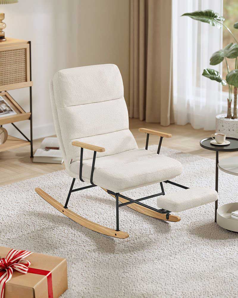 Hojdacie kreslo, s nastaviteľným operadlom, flísový povrch, biela-Vashome.sk