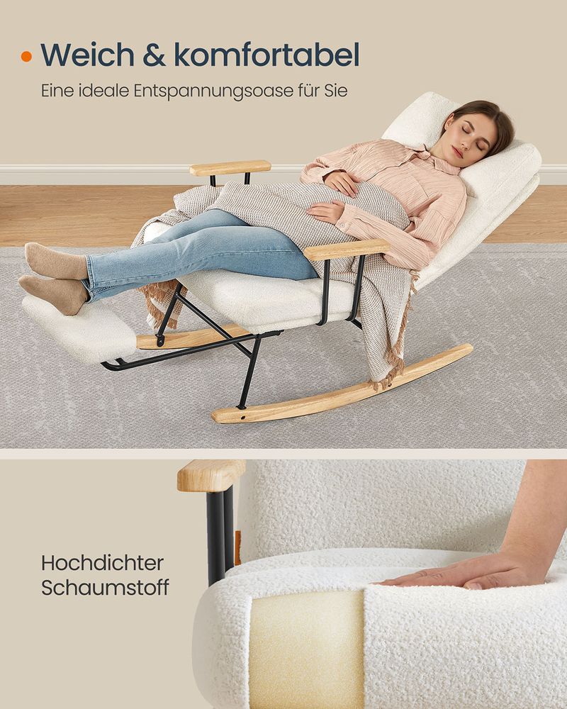 Hojdacie kreslo, s nastaviteľným operadlom, flísový povrch, biela-Vashome.sk