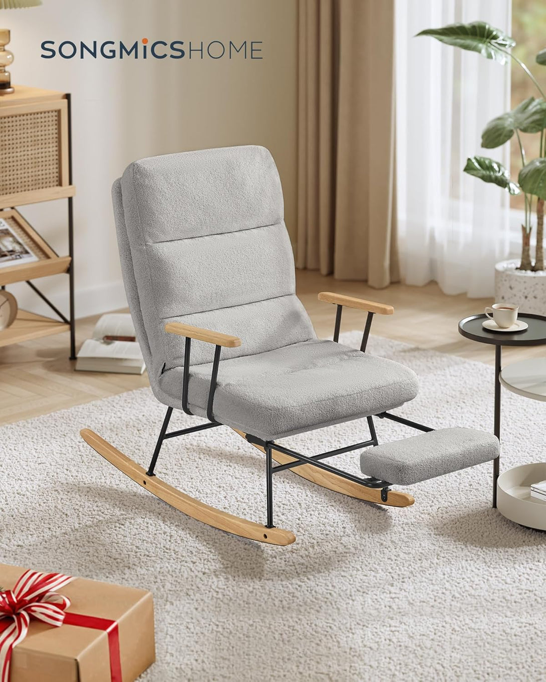 Hojdacie kreslo, s nastaviteľným operadlom, flísový povrch, sivá-Vashome.sk