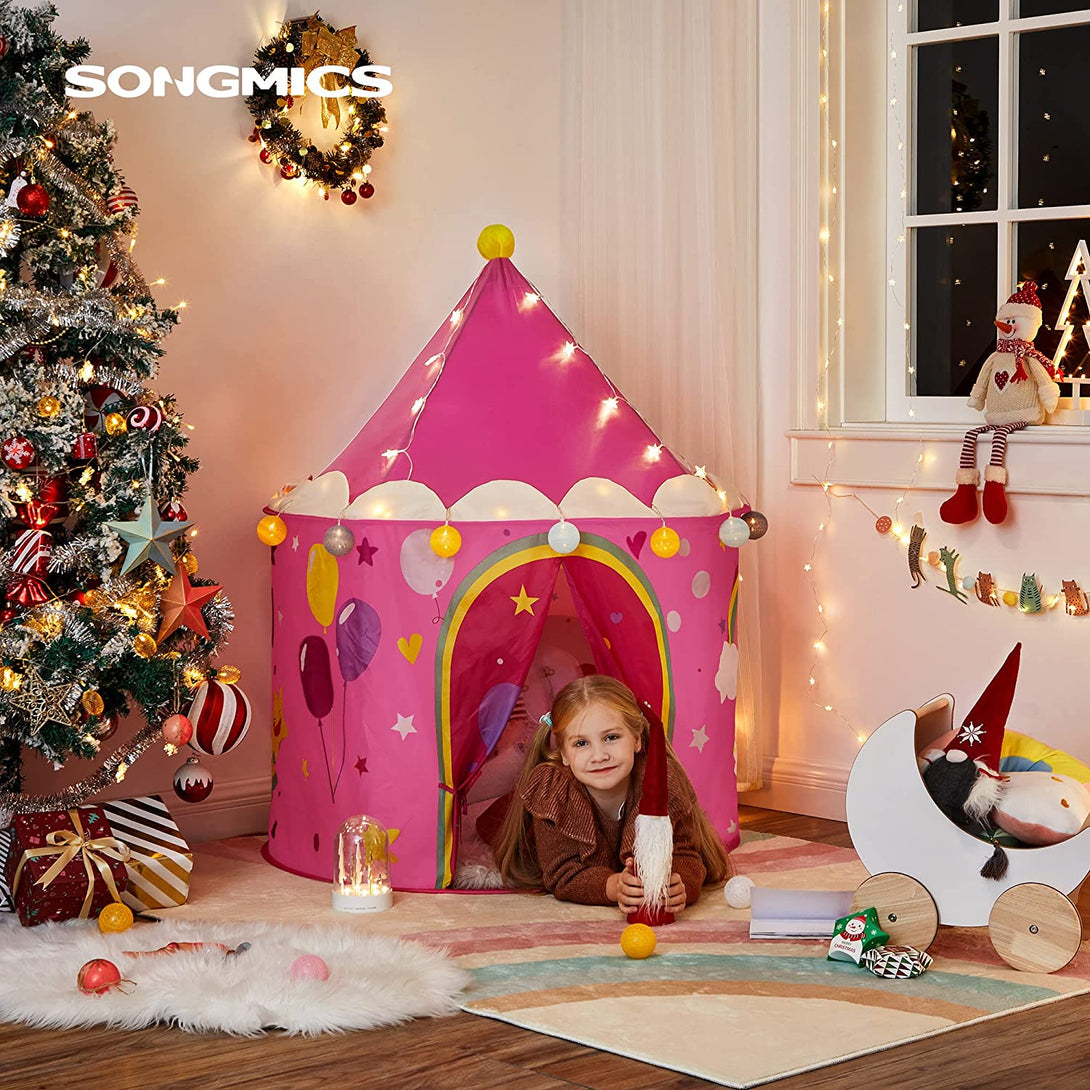 SONGMICS Hrací stan pre deti, pop-up, zámok pre princezné, ružový jednorožec
