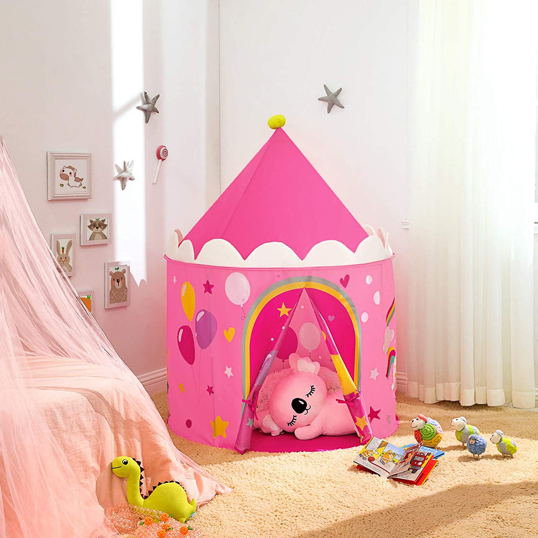 SONGMICS Hrací stan pre deti, pop-up, zámok pre princezné, ružový jednorožec