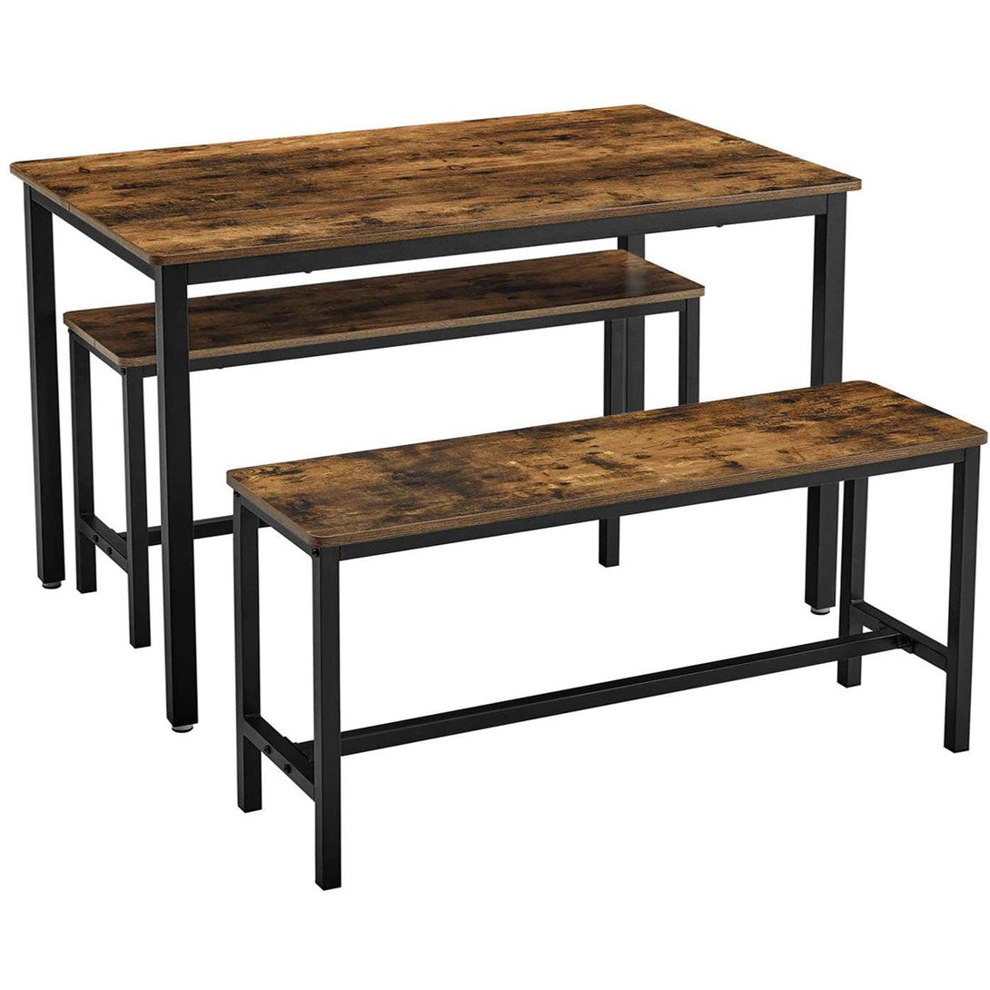 Jedálenský stôl s 2 lavicami, súprava 3 ks, rustikálny hnedý | VASAGLE-Vashome.sk