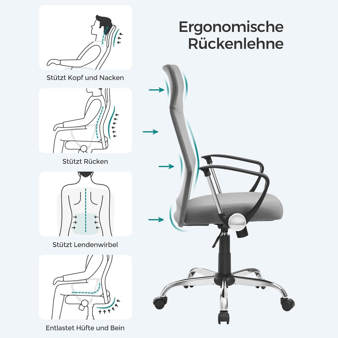 Kancelárska stolička, ergonomická otočná stolička, sivá | SONGMICS-Vashome.sk