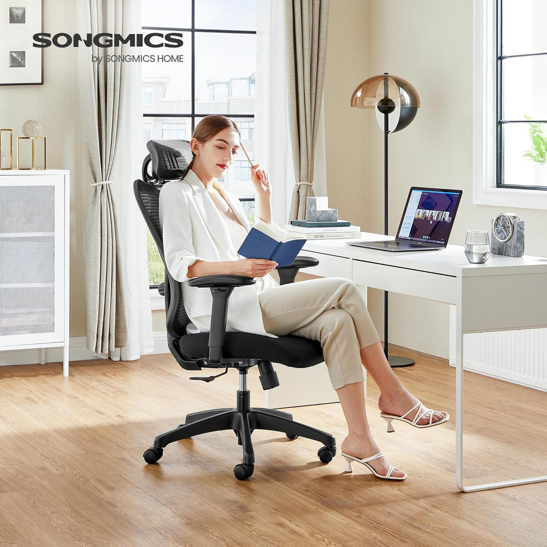 Kancelárske kreslo, Ergonomické kreslo s nastaviteľnou opierkou hlavy, čierne | SONGMICS-Vashome.sk