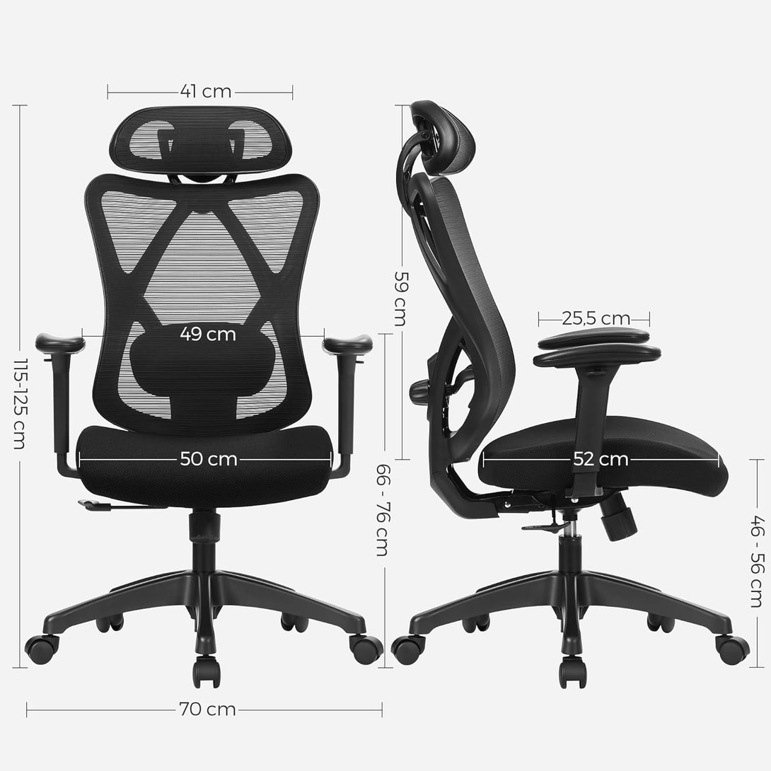 Kancelárske kreslo, Ergonomické kreslo s nastaviteľnou opierkou hlavy, čierne | SONGMICS-Vashome.sk