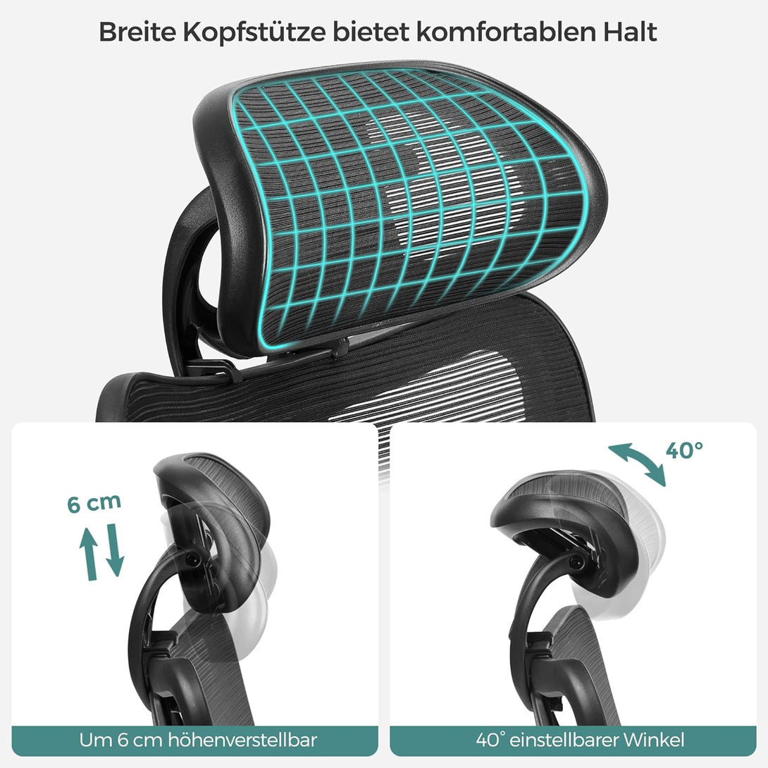 Kancelárske kreslo, Ergonomické kreslo s nastaviteľnou opierkou hlavy, čierne | SONGMICS-Vashome.sk