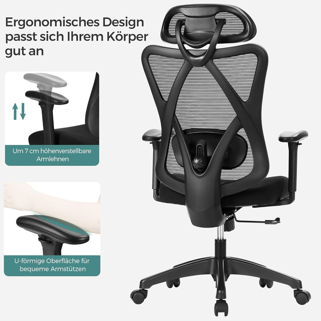 Kancelárske kreslo, Ergonomické kreslo s nastaviteľnou opierkou hlavy, čierne | SONGMICS-Vashome.sk