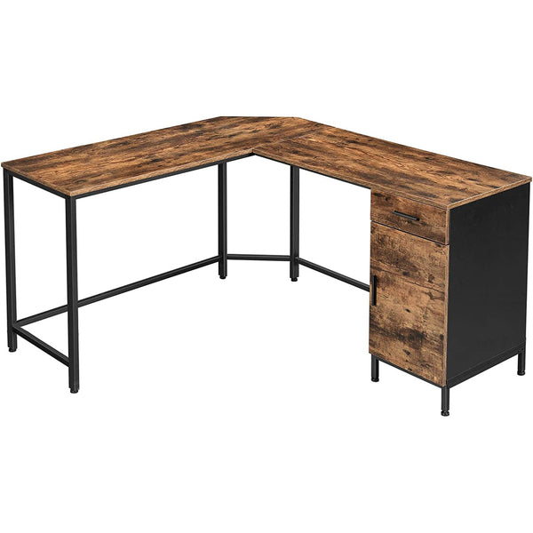 Kancelársky stôl so skrinkou 137 x 150 x 75 cm, hnedo-čierny-Vashome.sk
