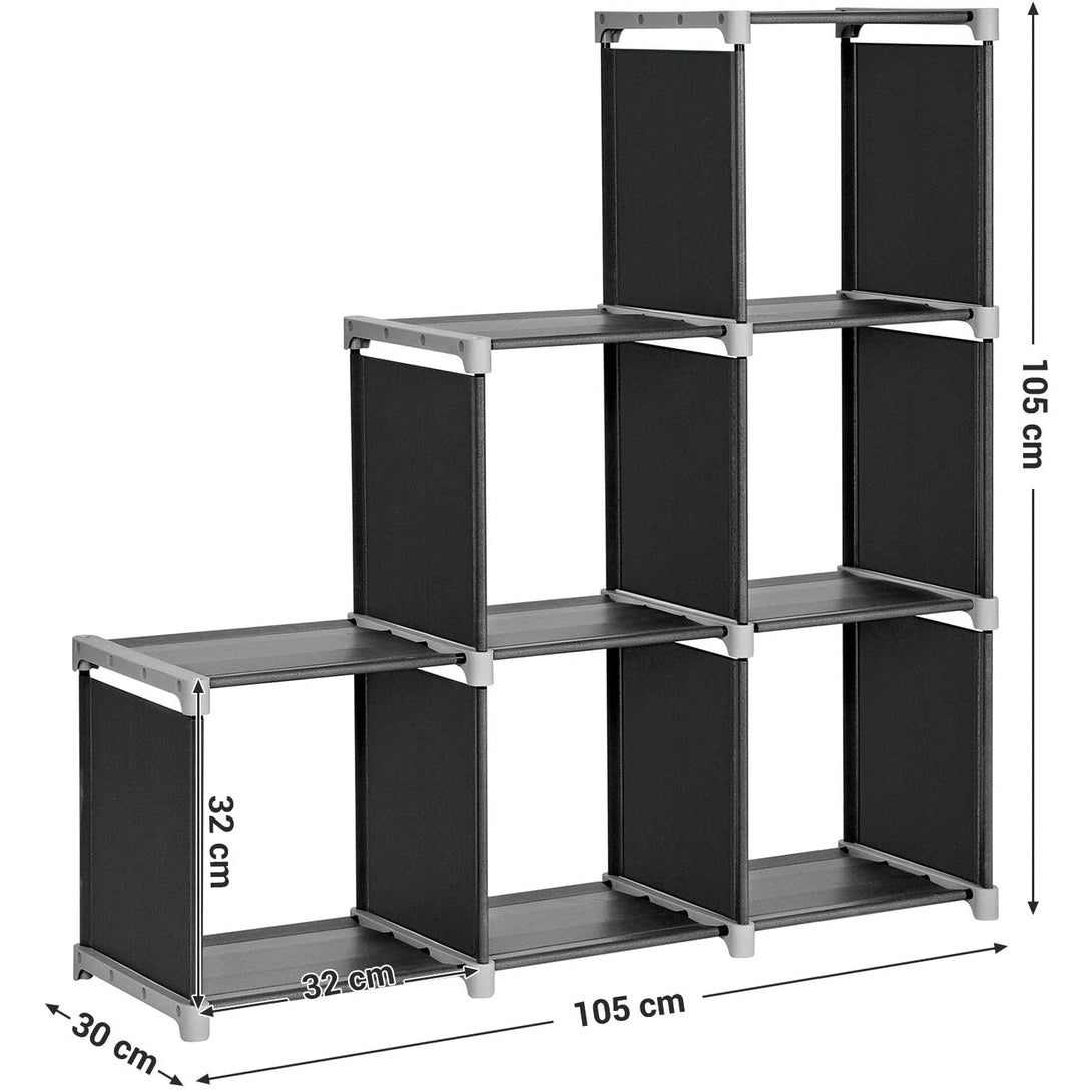 Knižnica, 6 políc v tvare kocky, stupňovitá polica, čierna | SONGMICS-Vashome.sk