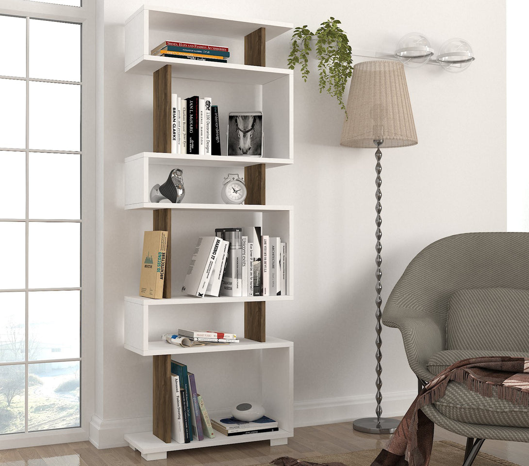 Könyvespolc Blok - White, Walnut-Vashome.sk