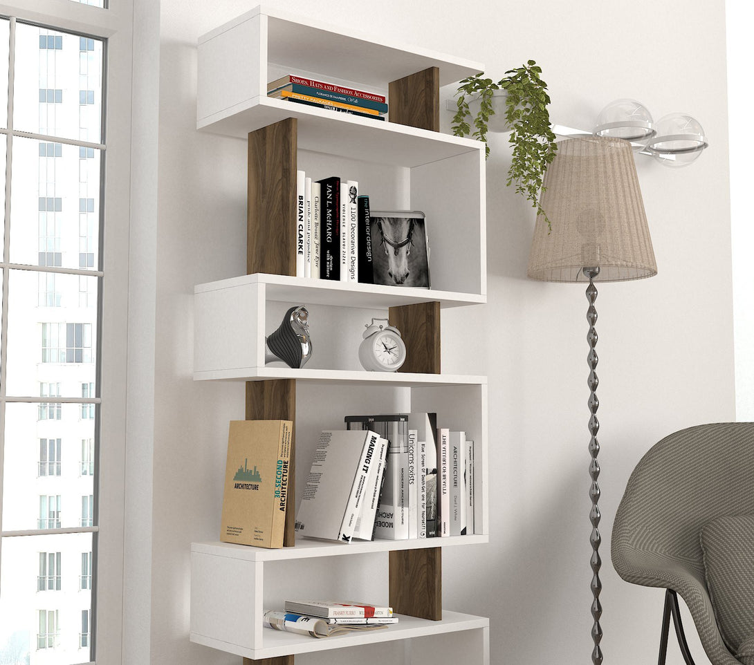 Könyvespolc Blok - White, Walnut-Vashome.sk