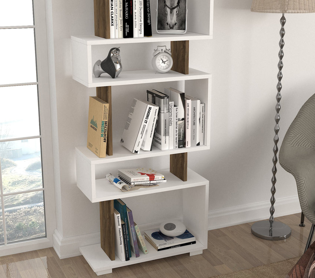 Könyvespolc Blok - White, Walnut-Vashome.sk