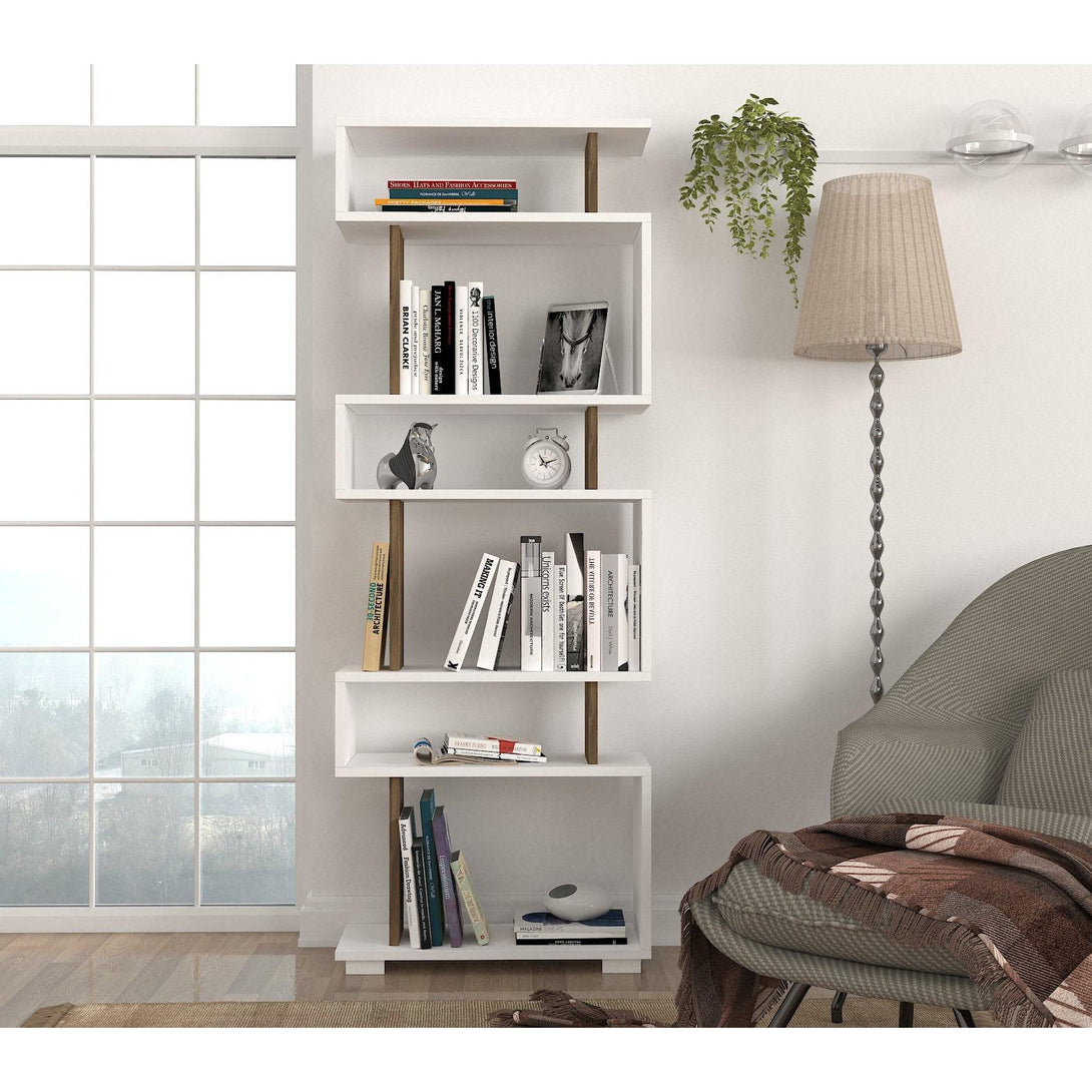 Könyvespolc Blok - White, Walnut-Vashome.sk