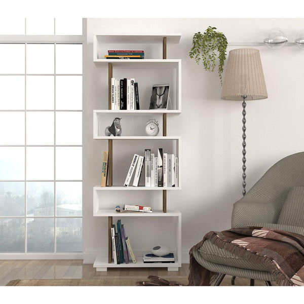 Könyvespolc Blok - White, Walnut-Vashome.sk
