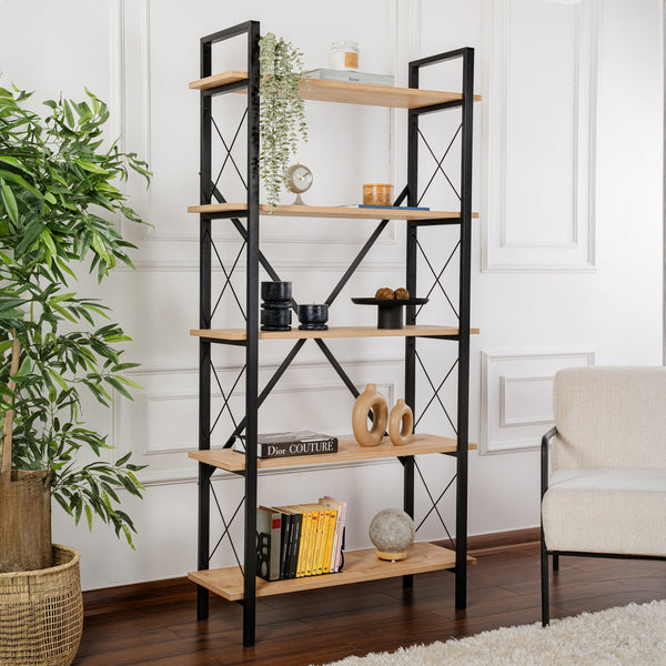 Könyvespolc Elysian - Oak, Black-Vashome.sk