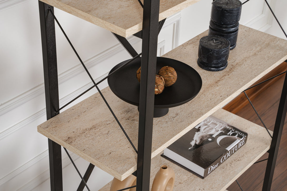 Könyvespolc Elysian - Travertine, Black-Vashome.sk