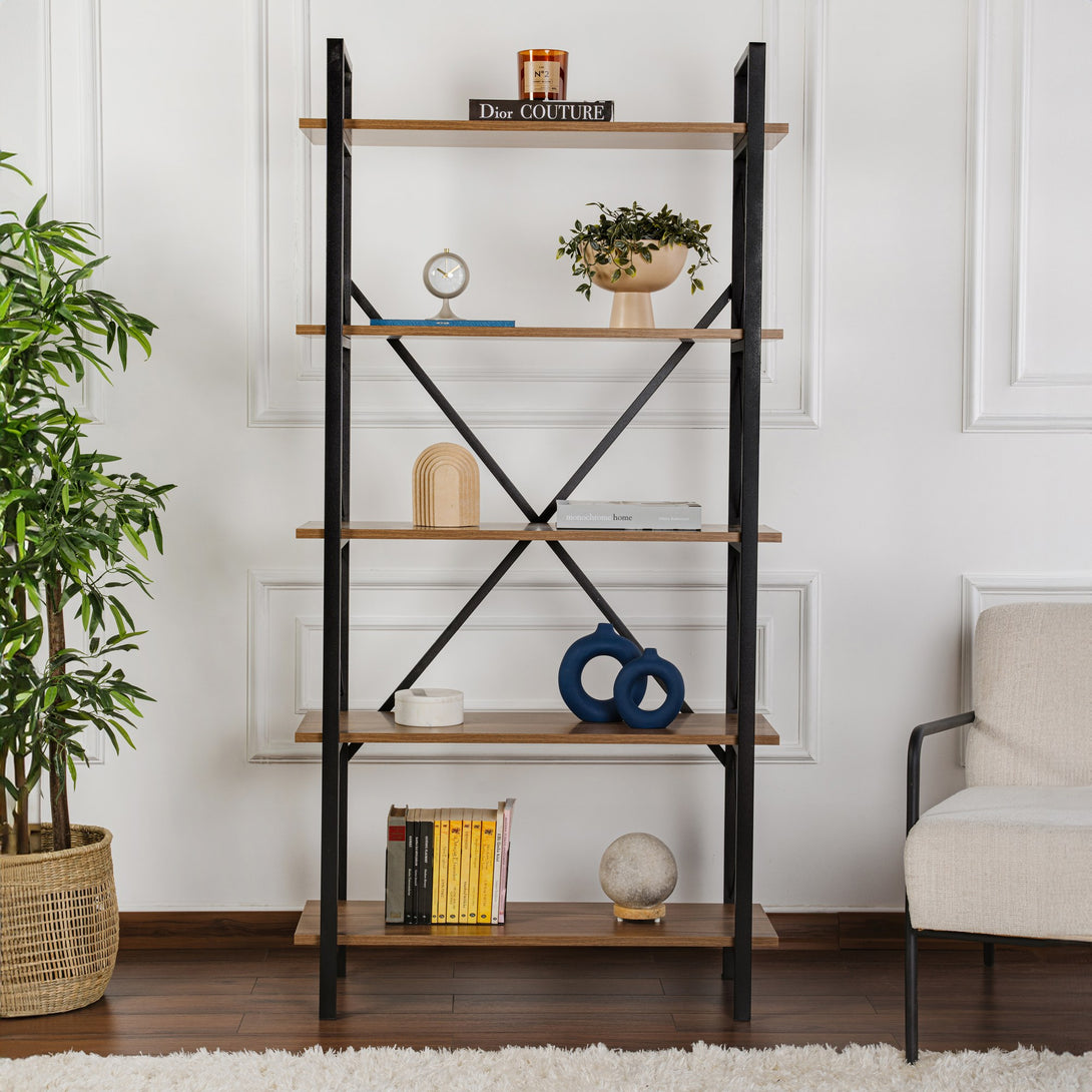 Könyvespolc Elysian - Walnut, Black-Vashome.sk