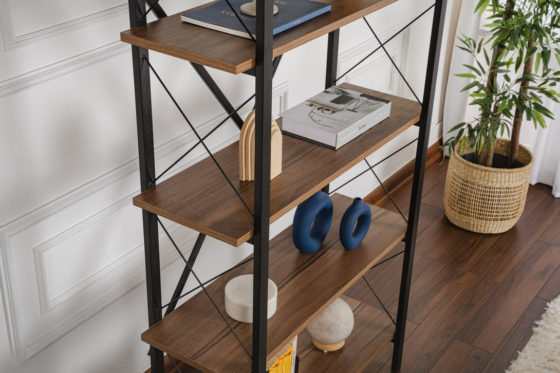 Könyvespolc Elysian - Walnut, Black-Vashome.sk