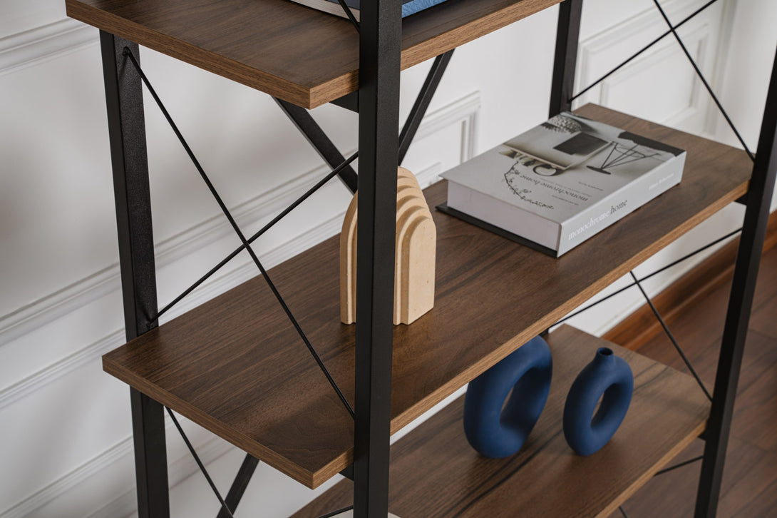 Könyvespolc Elysian - Walnut, Black-Vashome.sk