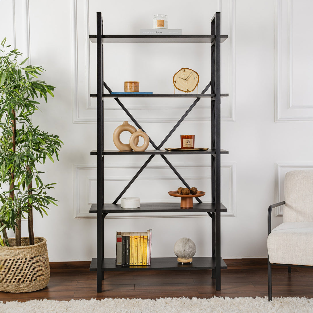 Könyvespolc Elysian - Wood Black, Black-Vashome.sk