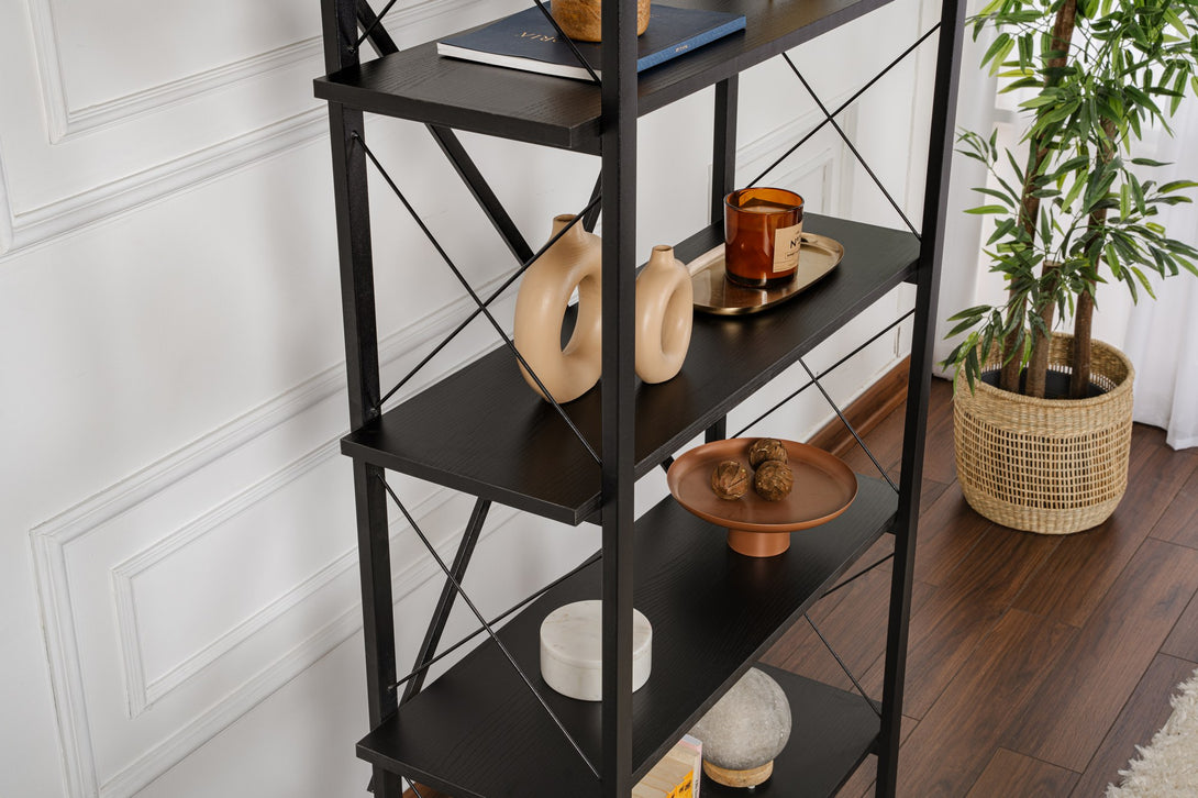 Könyvespolc Elysian - Wood Black, Black-Vashome.sk