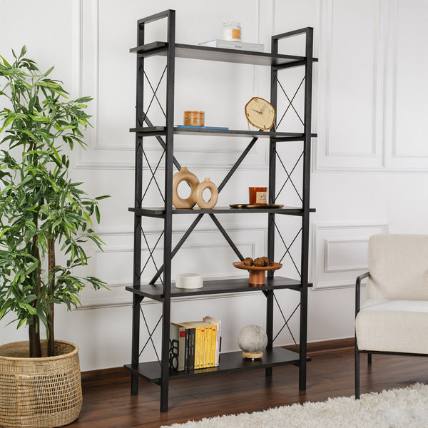 Könyvespolc Elysian - Wood Black, Black-Vashome.sk