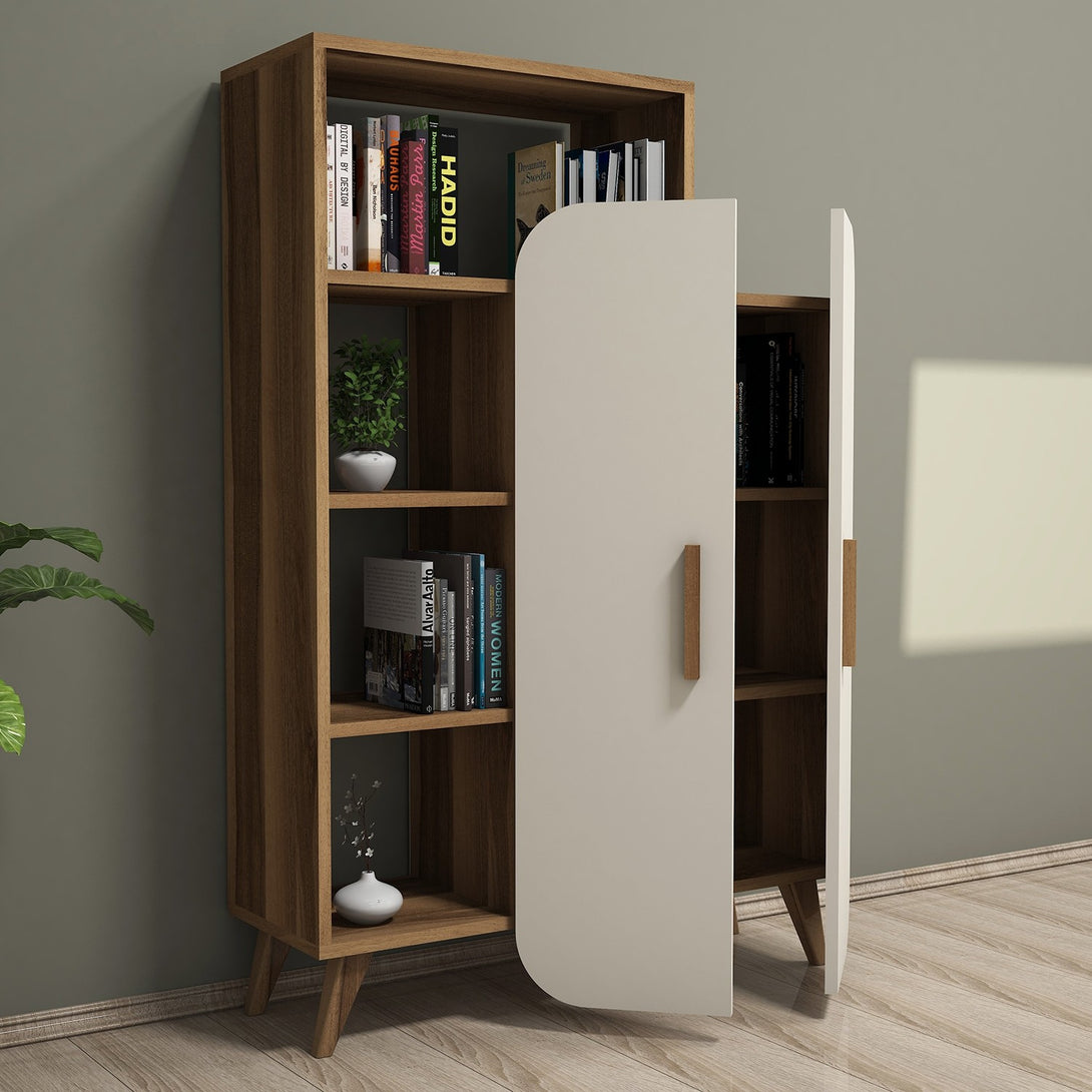 Könyvespolc Form - Walnut, Cream-Vashome.sk