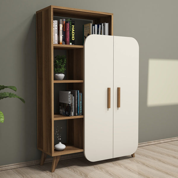 Könyvespolc Form - Walnut, Cream-Vashome.sk