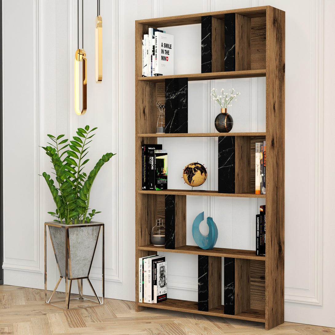 Könyvespolc Lima - Walnut, Black Marble-Vashome.sk