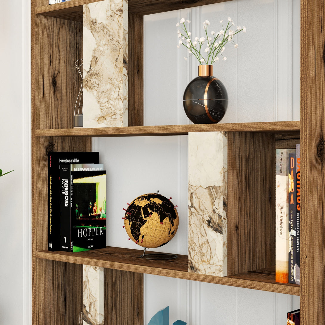 Könyvespolc Lima - Walnut, White Marble-Vashome.sk