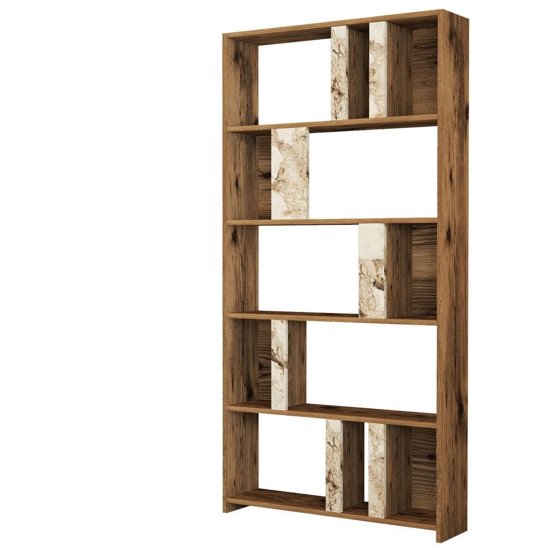 Könyvespolc Lima - Walnut, White Marble-Vashome.sk