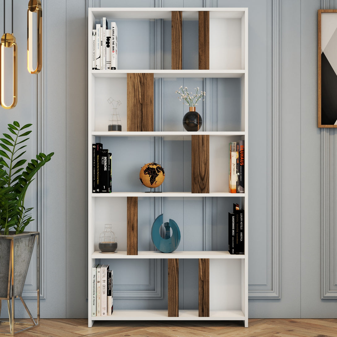 Könyvespolc Lima - White, Walnut-Vashome.sk
