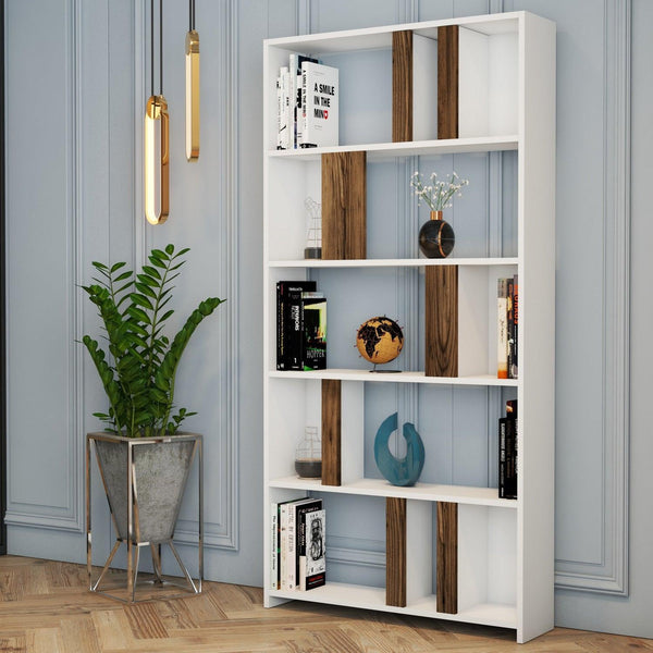 Könyvespolc Lima - White, Walnut-Vashome.sk