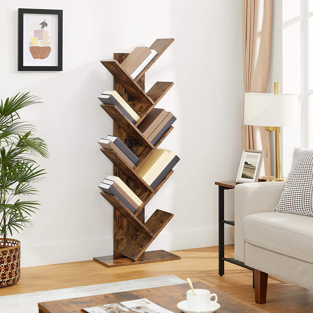 Drevená polica na knihy s 8 priehradkami v tvare stromu 50 x 25 x 141,5 cm-Vashome.sk