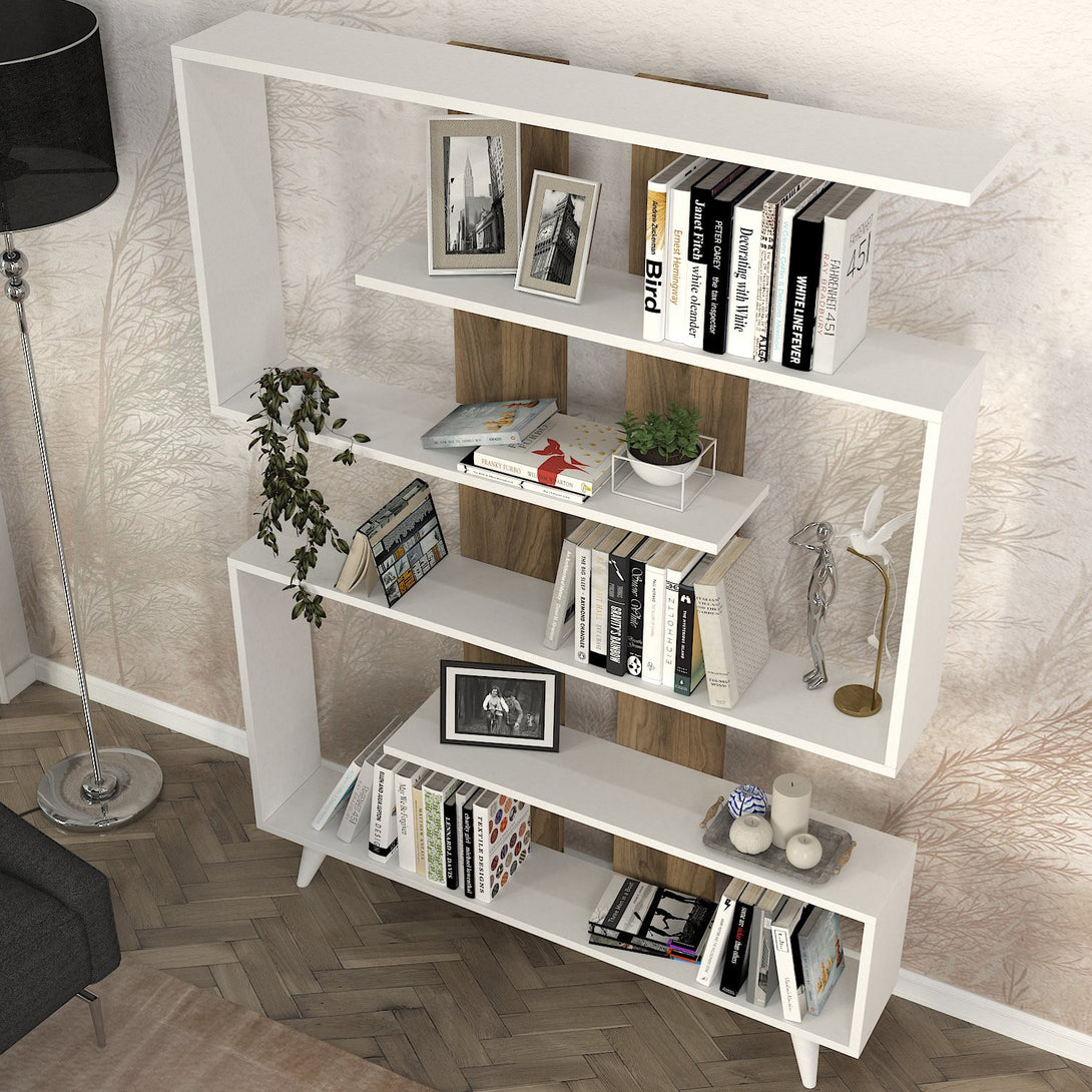 Könyvespolc Rain - White, Walnut-Vashome.sk