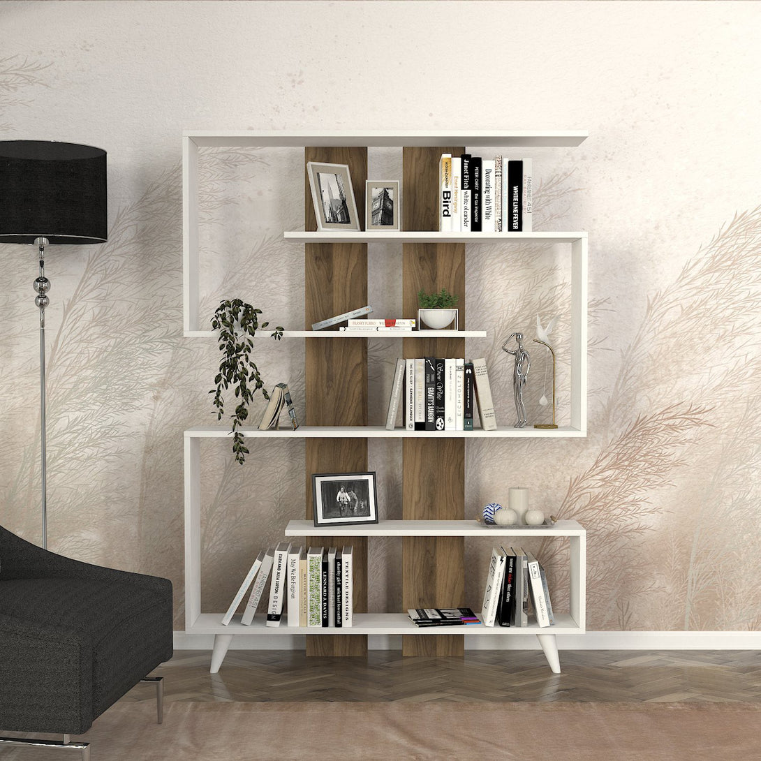 Könyvespolc Rain - White, Walnut-Vashome.sk