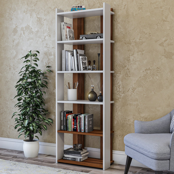 Könyvespolc Sakran - White, Walnut-Vashome.sk