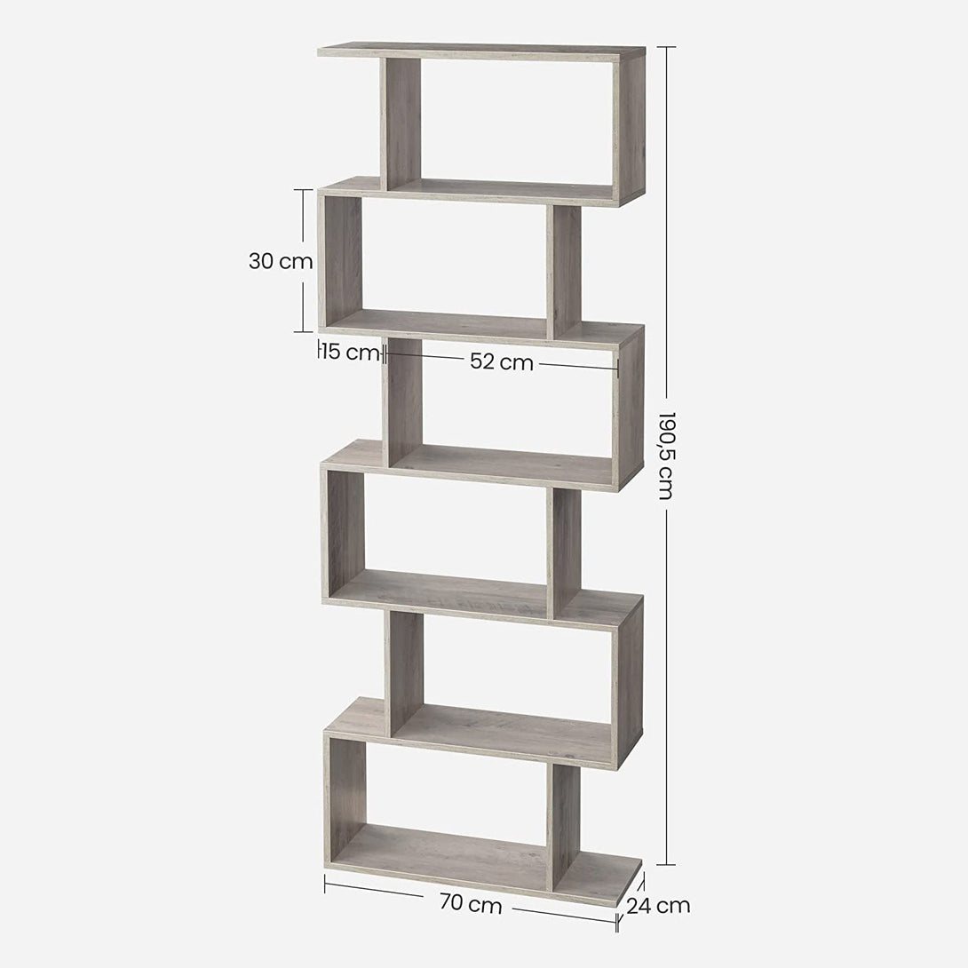 Knižnica, voľne stojaca polica, dekoratívna polica so 6 úrovňami 74 x 24 x 190,5 cm, greige sivá-Vashome.sk