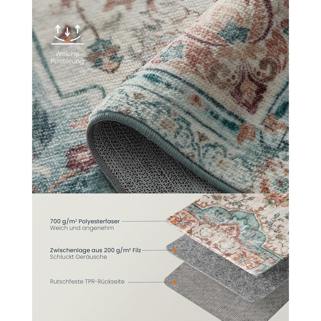 Koberec 92 x 153 cm, Protišmykový, Tradičný vintage štýl, Aqua Blue-Vashome.sk