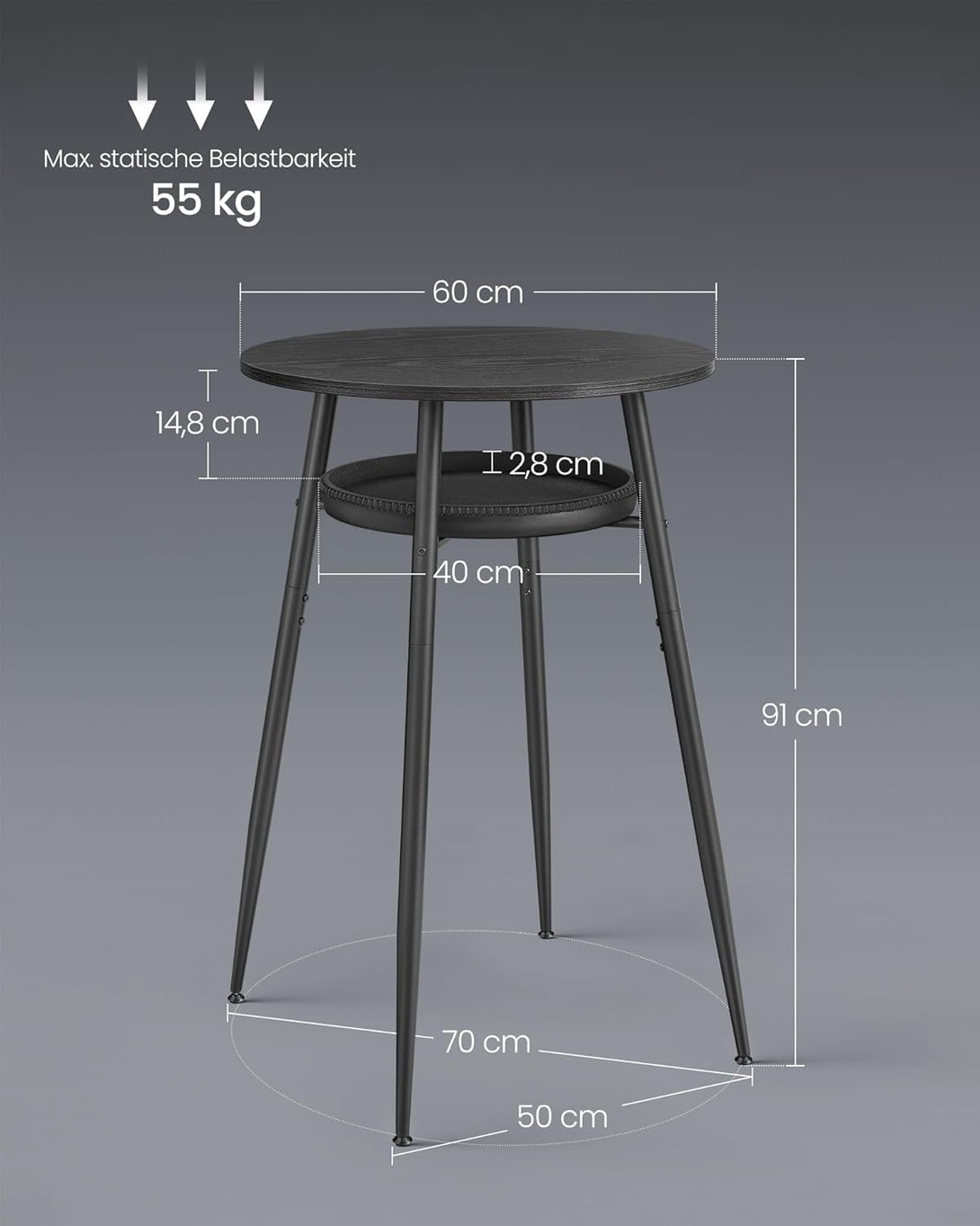 Kolekcia EKHO – barový stôl s úložným priestorom, okrúhly vysoký barový stolík, čierny-Vashome.sk